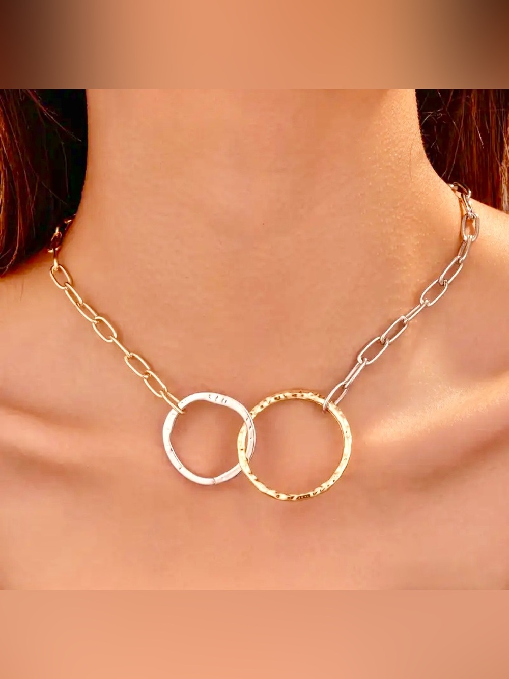 NEW 14k Gold Gold & Silver Interlocking Circle Necklace - Women Jewelry